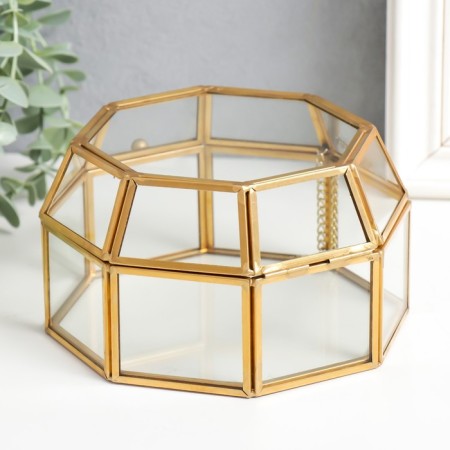 Casket glass with a metal frame "with faces" gold 8.5x15x14.5 cm-3