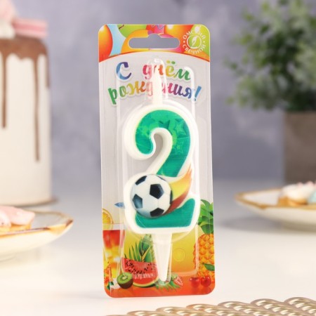 Candle for the Cake "Football", 10.2 cm, green number "2"-1