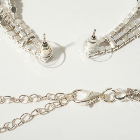 Set 2 objects: earrings, necklace "celebration" petals in 2 rows, white-blue color in silver, 40 cm-1