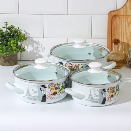 Set of pots "Montmart violet", 3 subjects: 1.5 l, 2 l, 3 l, covers, induction