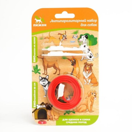 Set from parasites "Piggers" for dogs of medium breeds (collar 65 cm + biocaples 2x2 ml)