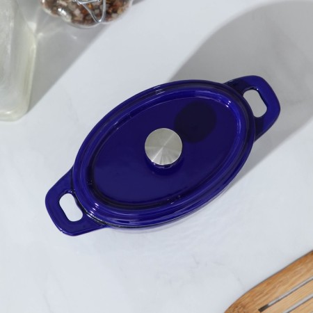 Cast iron pots Volcano, 250 ml, 14 × 7 × 9 cm, for feeding, blue color-2