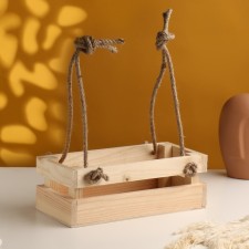 Kashpo wooden rheck, handle rope 25x10x12.5 cm natural