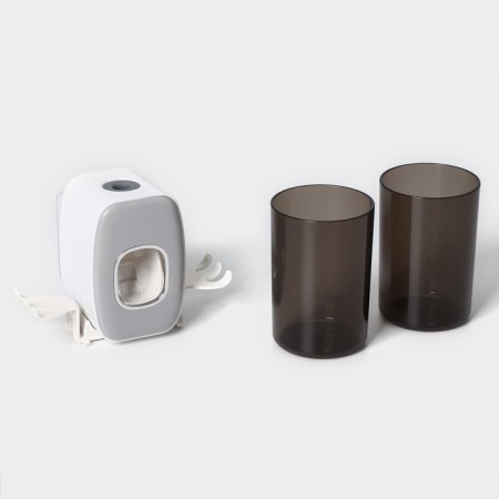 Holder for toothbrushes with a toothpaste squeezer, a glass 2 pcs, 20 × 10.2 × 6.2 cm, the color is gray-6