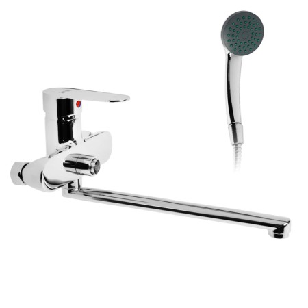 Bath mixer Zein Z2741, pour 30 cm, with a button, cartridge 35 mm, shower set, chrome