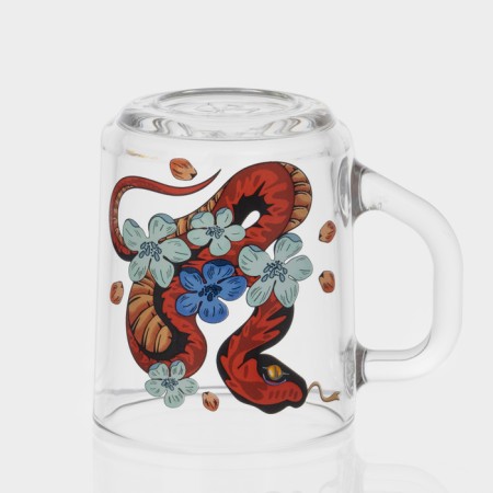 New Year's glass tea mug "Flowers and snakes", 200 ml, mix-3
