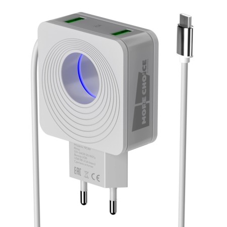 Network charger More Choice NC48A, 2UCB, 2.1A, Type-C cable, backlight, white