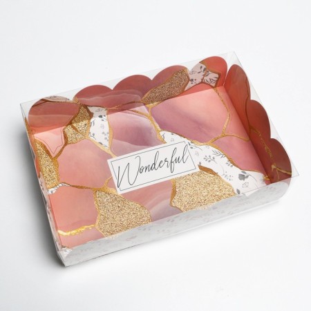 Cookie box, confectionery packaging with PVC lid, “stone”, 20 x 30 x 8 cm-1