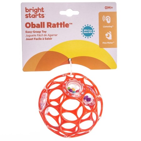Developing toy Bright Starts, OBALL ball, with a rattle, red color-2