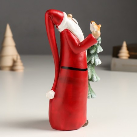 Souvenir Polystone "Long Santa Claus with Christmas tree and bird" 6x6x17 cm-2
