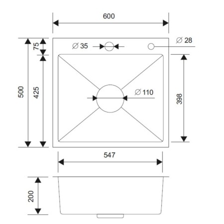 Kitchen sink "RMS" MR-6050BL, mortise, thickness 3.0 and 1 mm, basket, dispenser, graphite-1