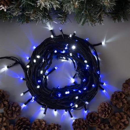 Garland “thread” 10 m, IP44, UMS, dark thread, 100 LED, white-blue glow, flashing, 220 V
