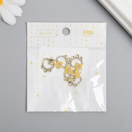 Decor for creativity metal, enamel, rhinestones "Kit with yellow flower" gold 1.2x1.7 cm-2