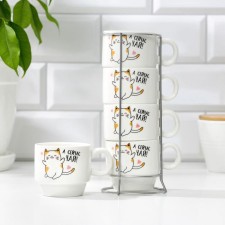 A set of mugs from ceramics “And now tea”, 4 pcs, 150 ml, on a metal stand, white color