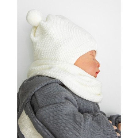 A cap on ties with pompons Children's Amarobaby Pure Love Pompony, with a lining, size 38-40 cm, milk color-7