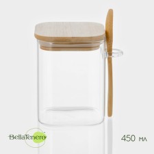 Банка стеклянная для сыпучих продуктов с бамбуковой крышкой и ложкой BellaTenero «Эко», 280 мл, 8,3×6,7×10,5 см