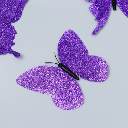 Magnet Plastic "Butterflies Double Wings - Shine" Violet set 12 pcs-1