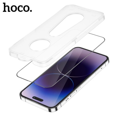 Hoco protective glass for iPhone 14 Pro, with a frame for installation, full glue, 0.33 mm, 9h-7