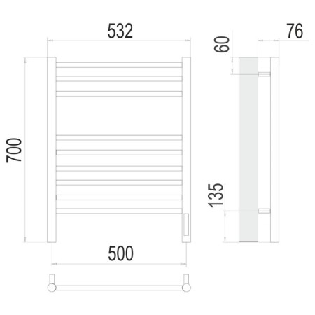 Terminus heated towel rail "Aurora" P9, 500x700 mm, chrome-2