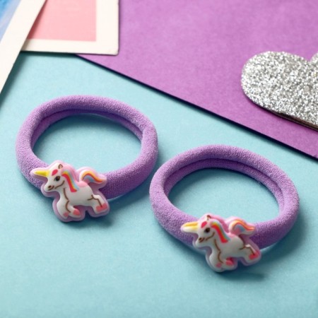 Hair elastic band "Little Joy" (set 2 pcs) unicorns, lilac-1