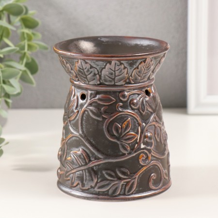Aroma lamp ceramics "plant pattern" dark brown 9.5x9.5x12 cm-1