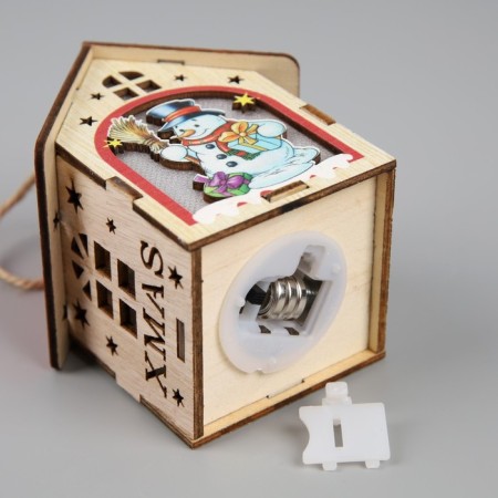Christmas tree toy "House with a snowman", from batteries, a glow of warm white-3
