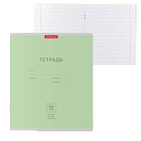 Notebook 12 sheets in a frequent slant, erichkrause "Classic", cover coated cardboard, block offlet, whiteness 100%, green