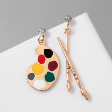 Earrings Metal "School" palette and brushes, colored in gold-3