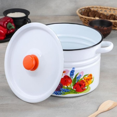 Cylindrical pan “Tulip May”, 8 l, with a button, induction, color white-1