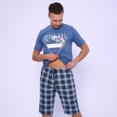 Male pajamas (T-shirt/shorts), gray-blue color, size 48-2