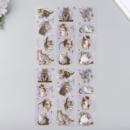 Stickers for creativity "Striped cats and lilac flowers" set of 6 sheets 18x6 cm-1