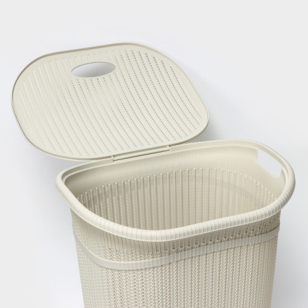 Besnaya basket with a lid "Knitting", 55 l, 45 × 36 × 57 cm, color white rattan-6
