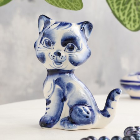 Souvenir "cat", sedentary, tail pipe, gzhel-2