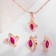 Set 3 objects: earrings, pendant, ring "Edel" rhombus perfection, pink color in gold, 45 cm