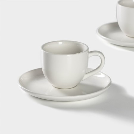 Set of Porcelain Magistro Mien, 4 objects: 2 cups 200 ml, 2 saucers d = 16 cm, white color-4