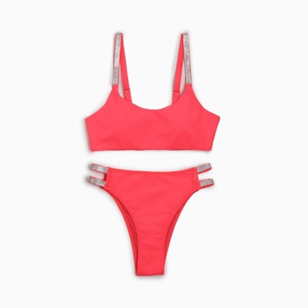 Female Separate Minaku swimsuit with rhinestones, pink color, size 48-7