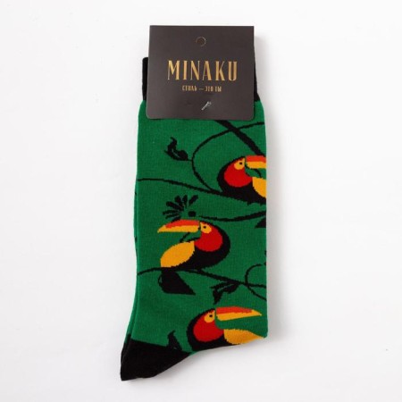 Minaku socks "Birds", green color, size 36-41 (23-27 cm)-4