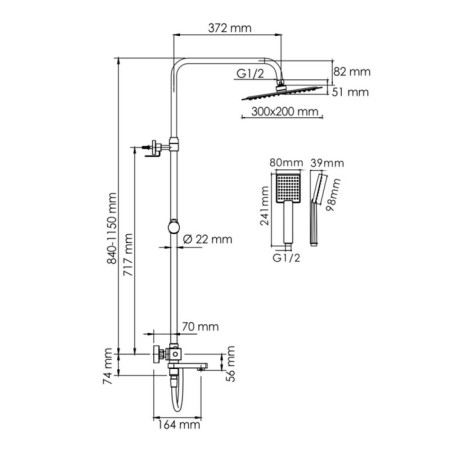 Show system Wasserkraft a199.069.141.087.ch Thermo, tropical shower, thermostat, chrome-1