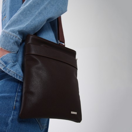 Men's bag over the shoulder, Textura, artificial leather, brown color