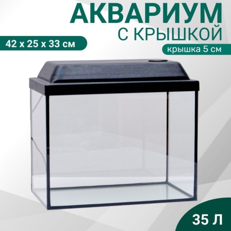 Aquarium "rectangular" with a lid, 35 liters, 42 x 25 x 33/38 cm, black