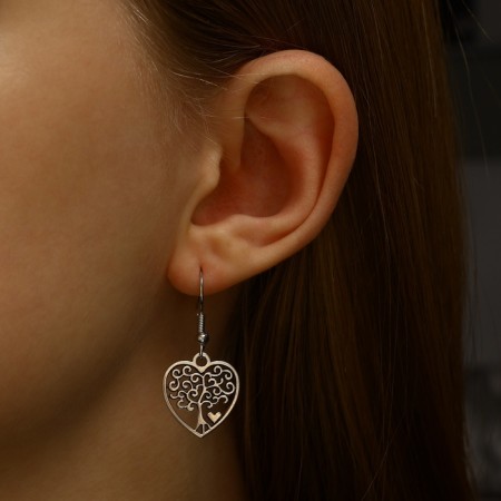 Earrings Metal "Love" Tree in the heart, color black silver-4