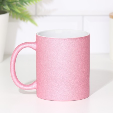 Poramic sublimation mug with logo, color pink glitter, 320ml-2