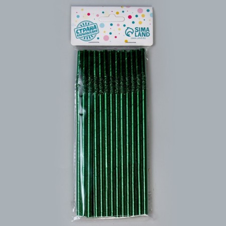 Cocktail tubes with corrugation, in a set 25 pieces, green color