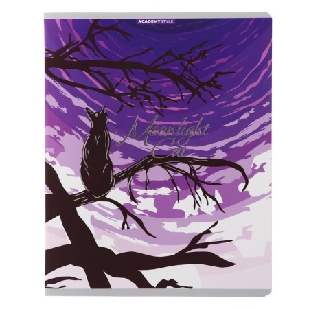 Notebook of 48 sheets in the Lunar Cats cage, covered cardboard, soft-tach lamination, foil embossing, block 60 g/m2, mix-3
