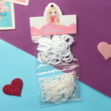 Hair elastic band "Fleeca" (set of 110 pcs ± 10) 2 cm, white