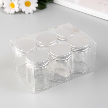 Decor for creativity Glass "Jars with a lid" silver set 6 pcs 4.7x4.7x6 cm-3