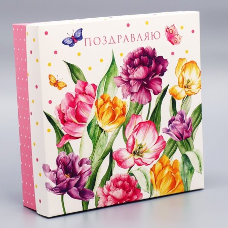 Gift folding box, packaging, "flowers", 26 x 26 x 8 cm-3