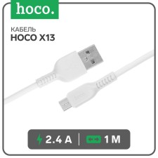 Hoco X13, microUSB cable - USB, 2.4 A, 1 m, PVC braid, white