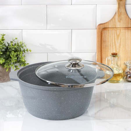 Frying, 5 l, glass cover, anti-stick coating, light gray color-1