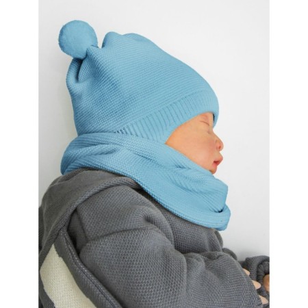 A cap on ties with pompons Children's Amarobaby Pure Love Pompony, with a lining, size 44-46 cm, blue color-4
